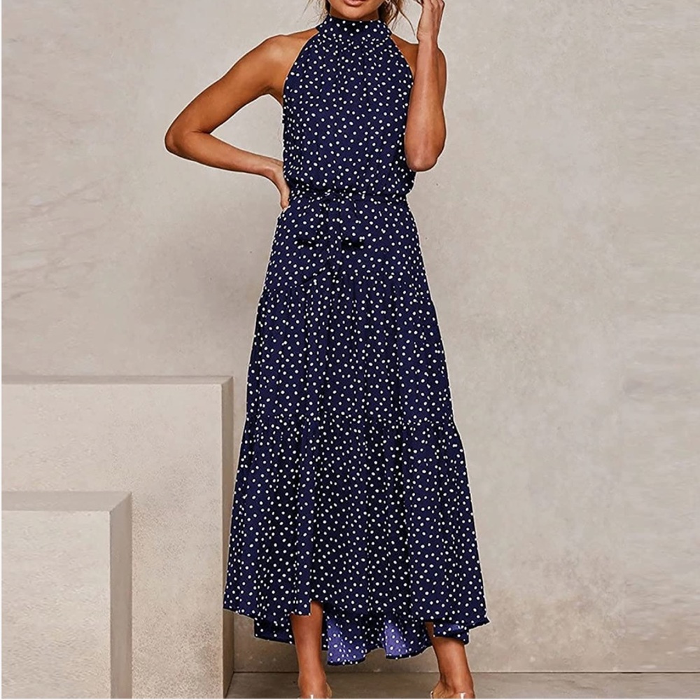 Navy Polka Dot Maxi Dress